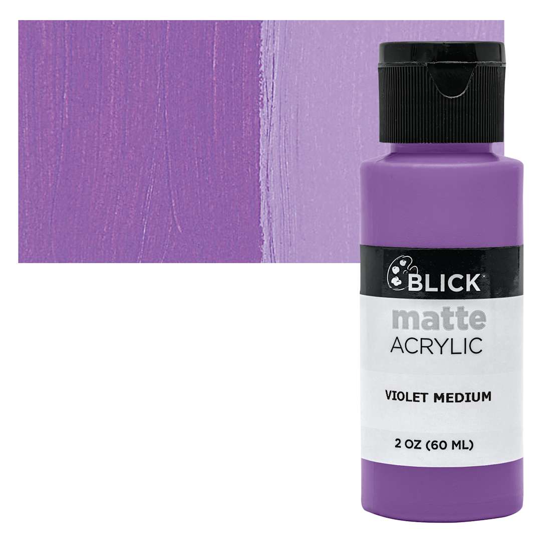 Open in modal - Blick Matte Acrylic - Violet Medium, 2 oz bottle and swatch