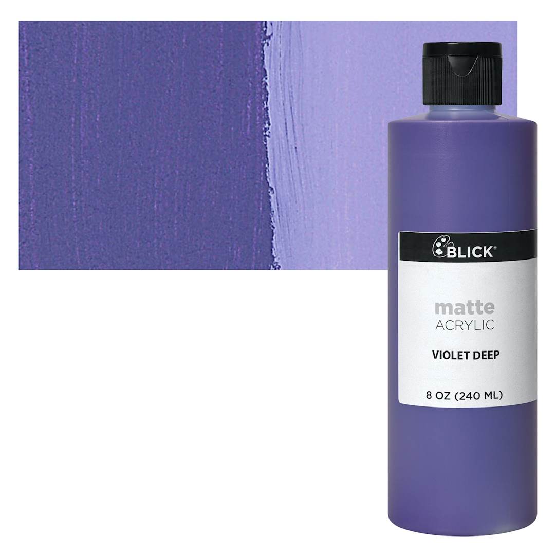 Open in modal - Blick Matte Acrylic - Violet Deep, 8 oz bottle and swatch