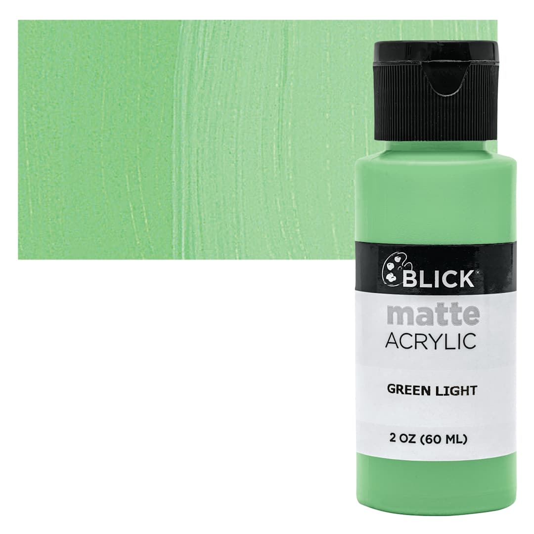 Open in modal - Blick Matte Acrylic - Green Light, 2 oz bottle and swatch