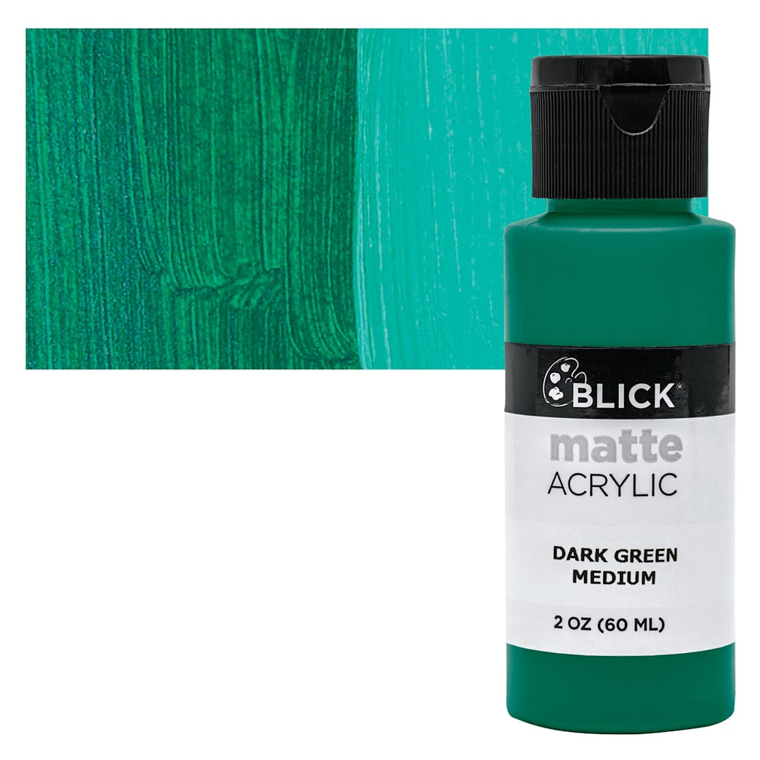 Open in modal - Blick Matte Acrylic - Dark Green Medium, 2 oz bottle and swatch