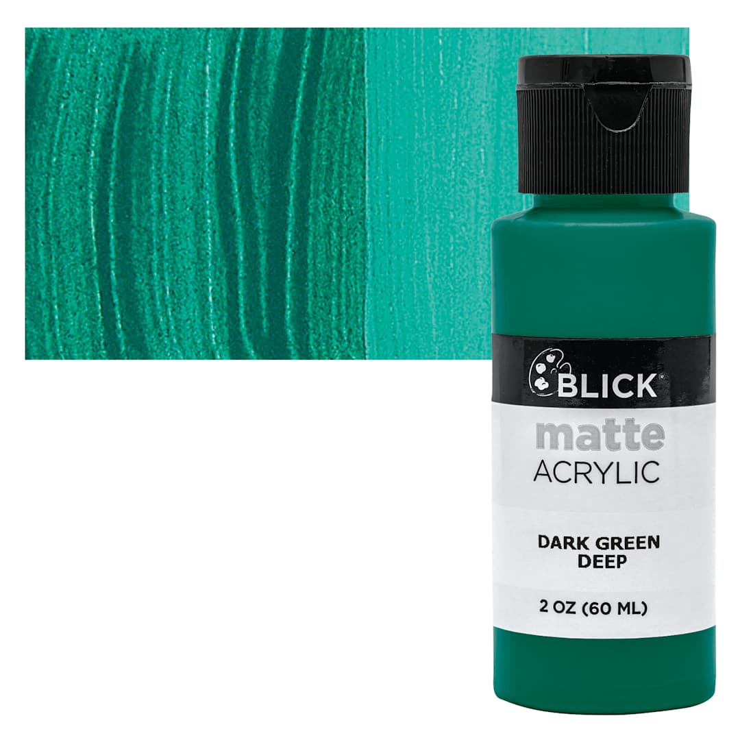 Open in modal - Blick Matte Acrylic - Dark Green Deep, 2 oz bottle and swatch
