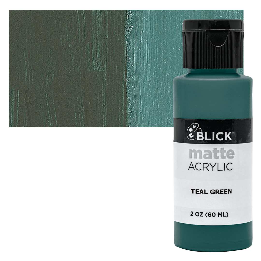 Open in modal - Blick Matte Acrylic - Teal Green, 2 oz bottle and swatch