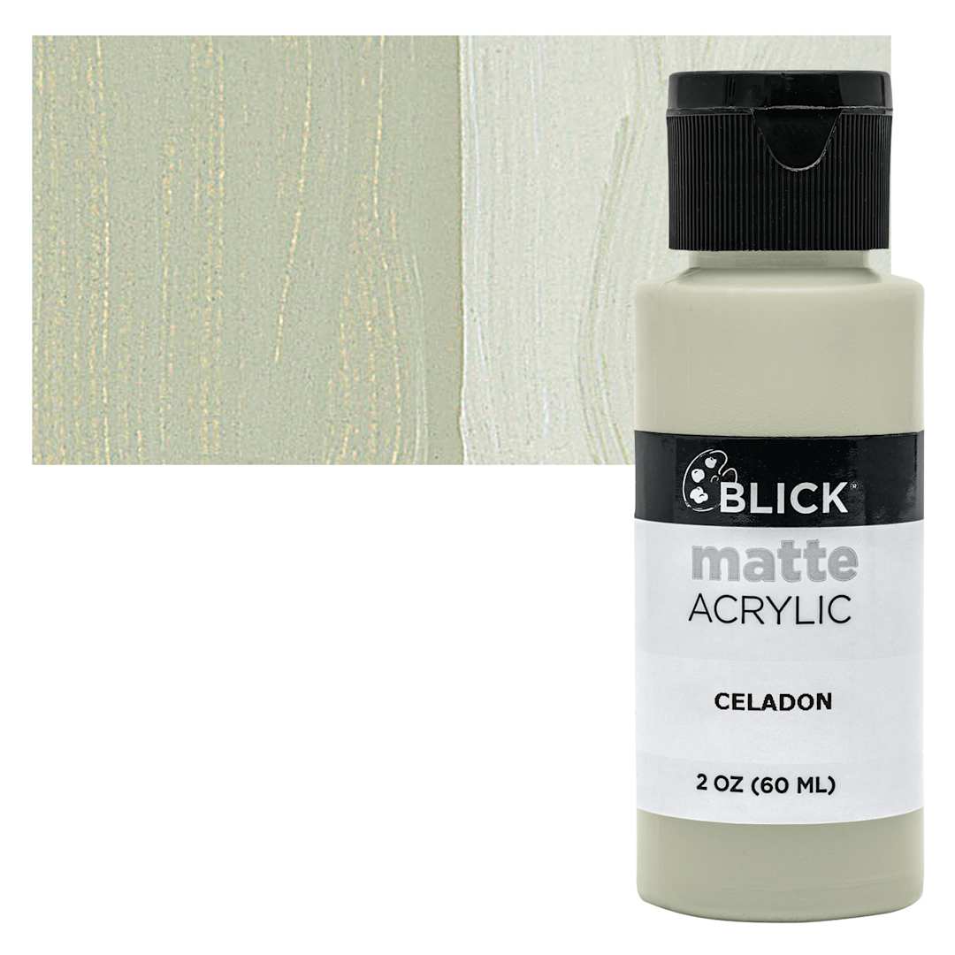 Open in modal - Blick Matte Acrylic - Celadon, 2 oz bottle and swatch