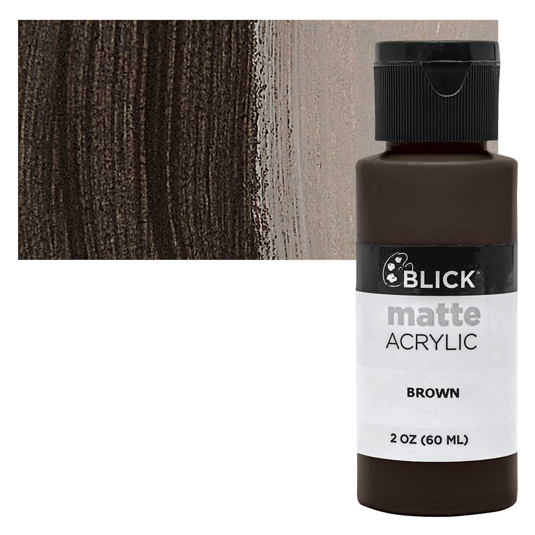 Open in modal - Blick Matte Acrylic - Brown, 2 oz bottle and swatch