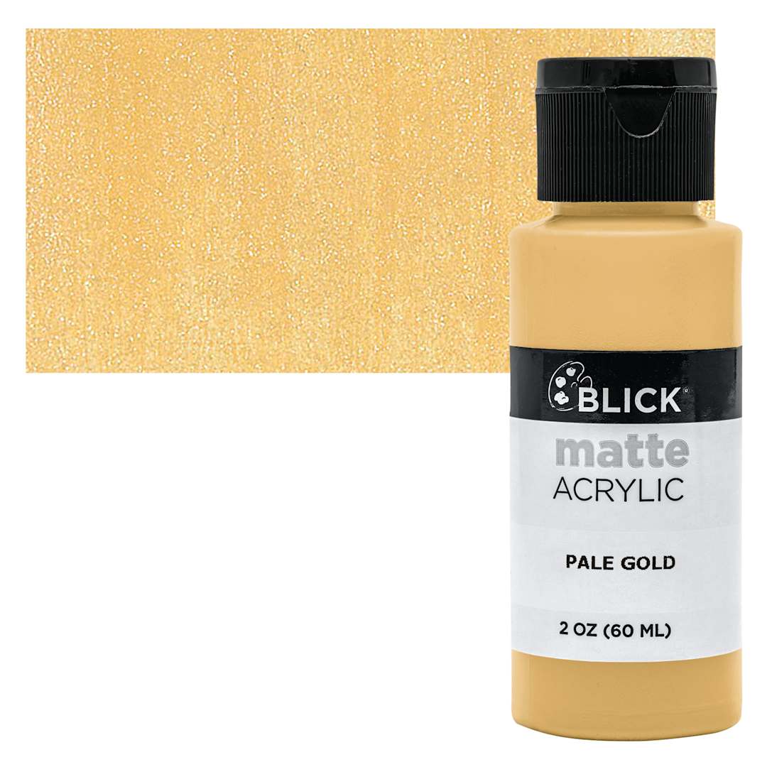 Open in modal - Blick Matte Acrylic - Pale Gold, 2 oz bottle and swatch