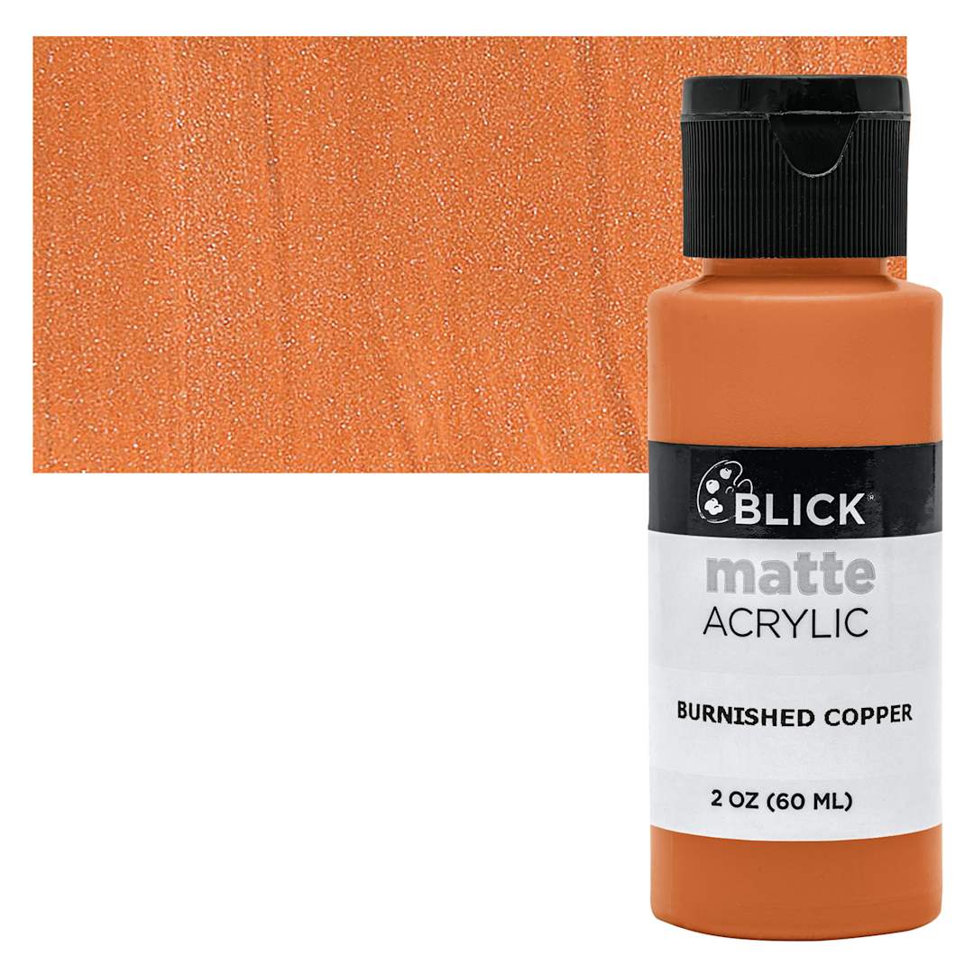 Open in modal - Blick Matte Acrylic - Burnished Copper, 2 oz bottle and swatch