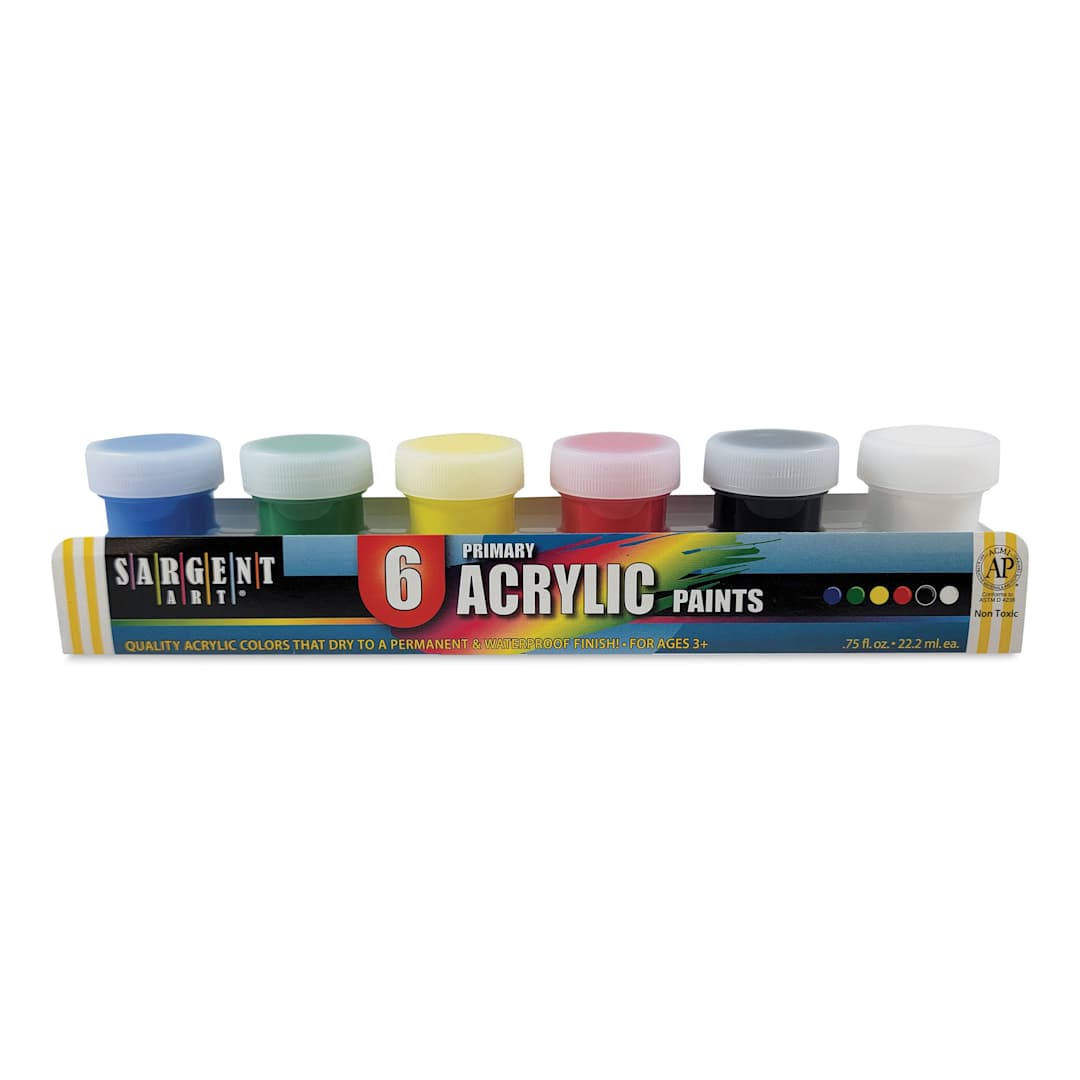 Open in modal - Sargent Art Acrylic Paint Pots - Basic Colors, Set of 6, 0.75 oz jars