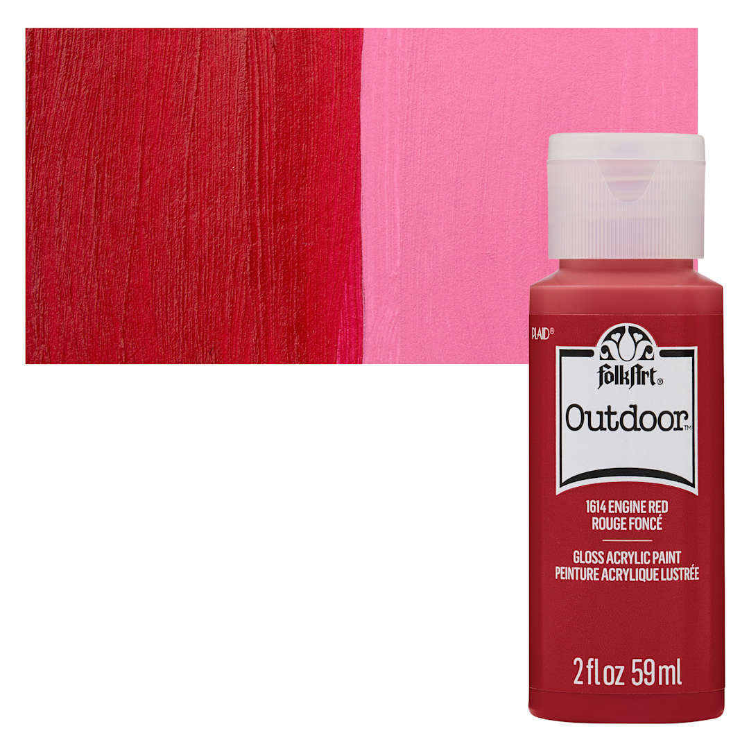 Open in modal - FolkArt Outdoor Acrylic Paint - Engine Red, 2 oz, Bottle and Swatch