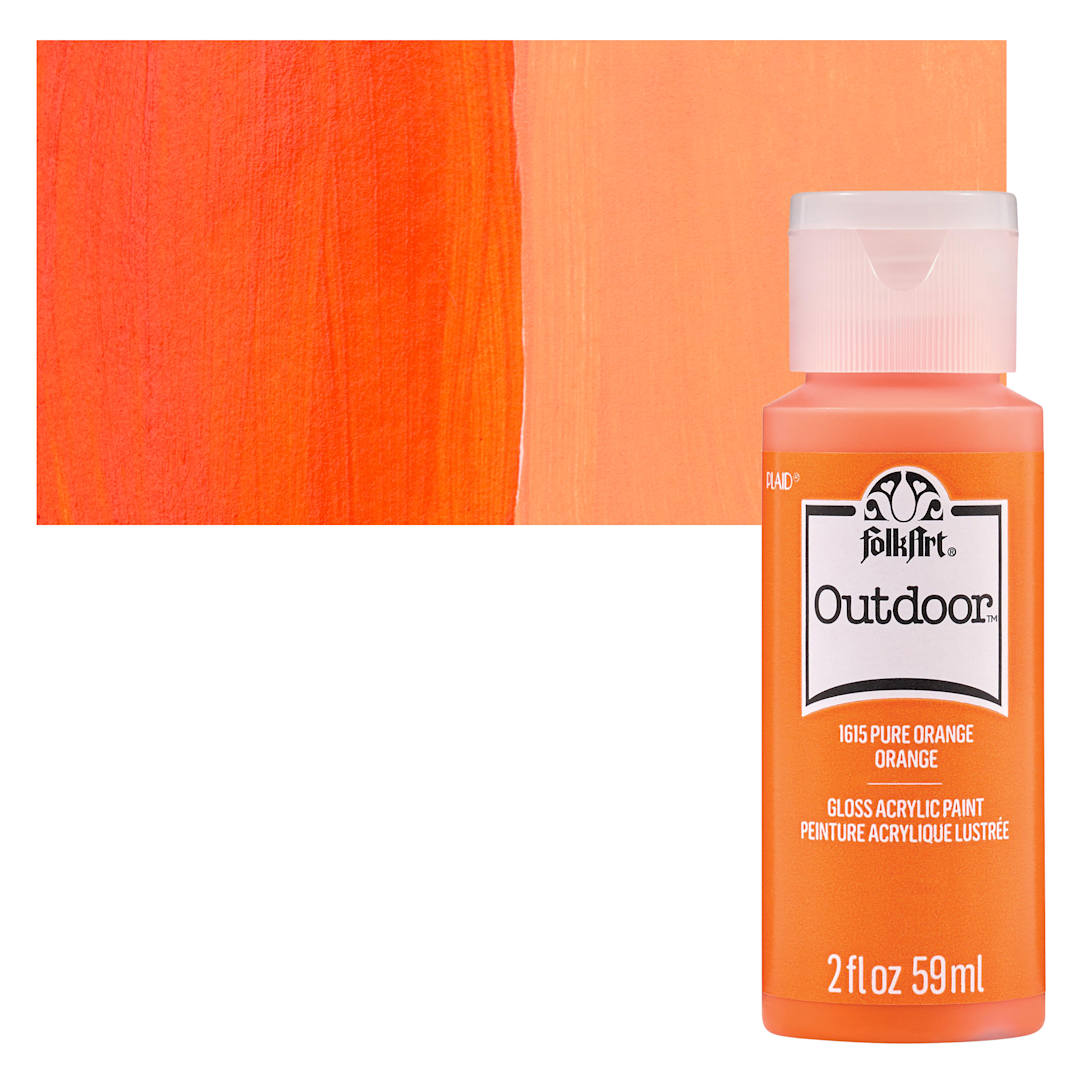 Open in modal - FolkArt Outdoor Acrylic Paint - Pure Orange, 2 oz, Bottle and Swatch