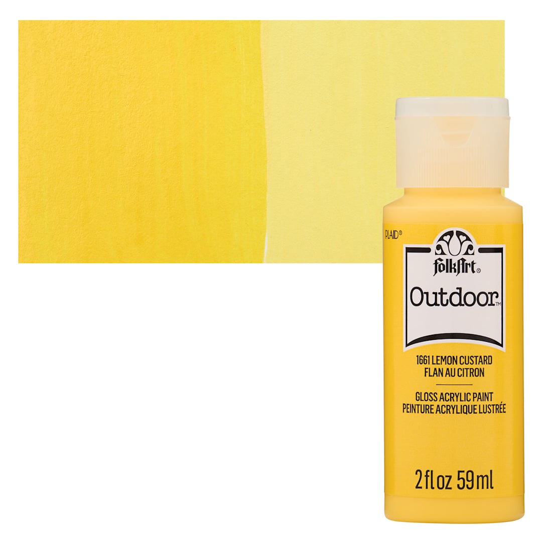Open in modal - FolkArt Outdoor Acrylic Paint - Lemon Custard, 2 oz, Bottle and Swatch