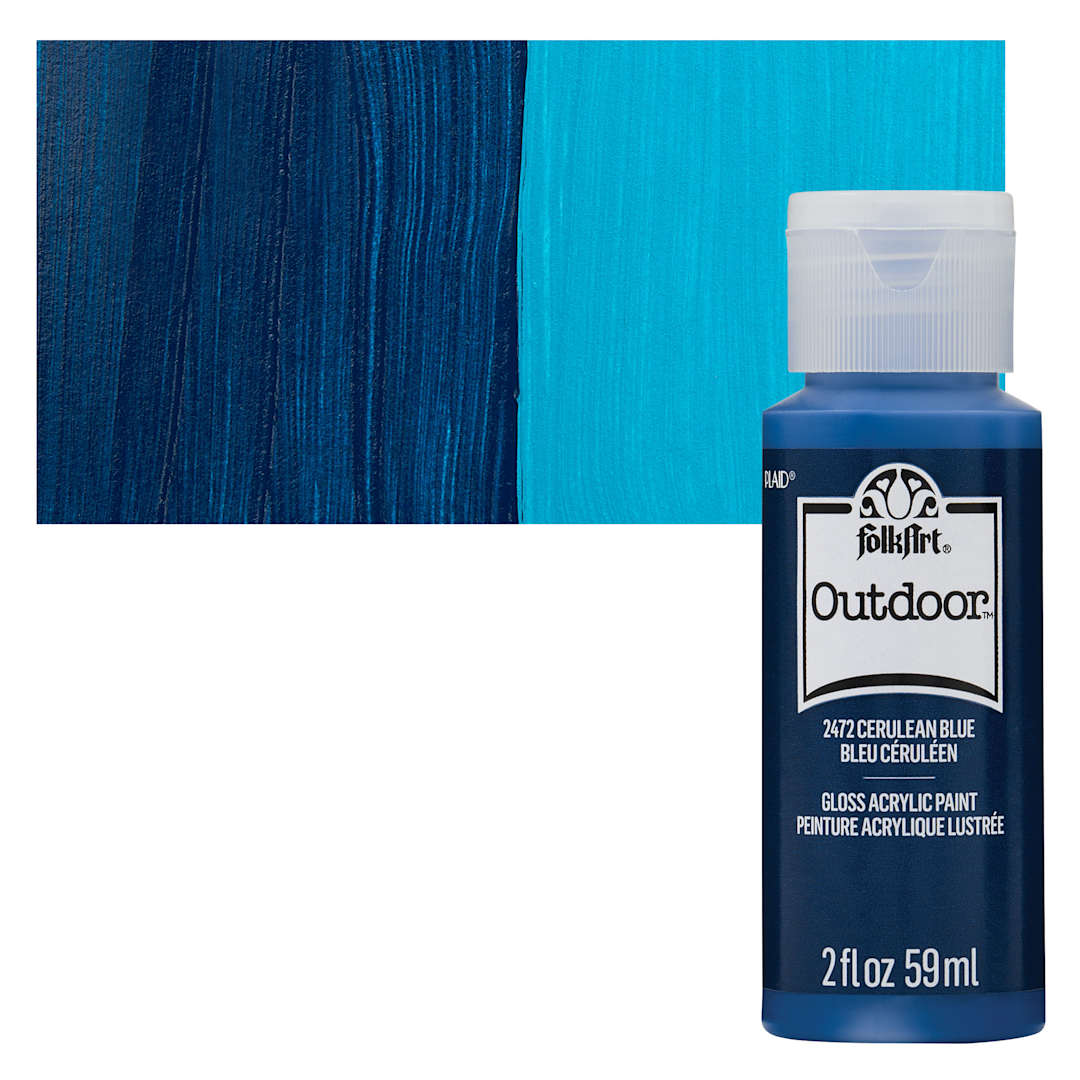 Open in modal - FolkArt Outdoor Acrylic Paint - Cerulean Blue, 2 oz, Bottle and Swatch