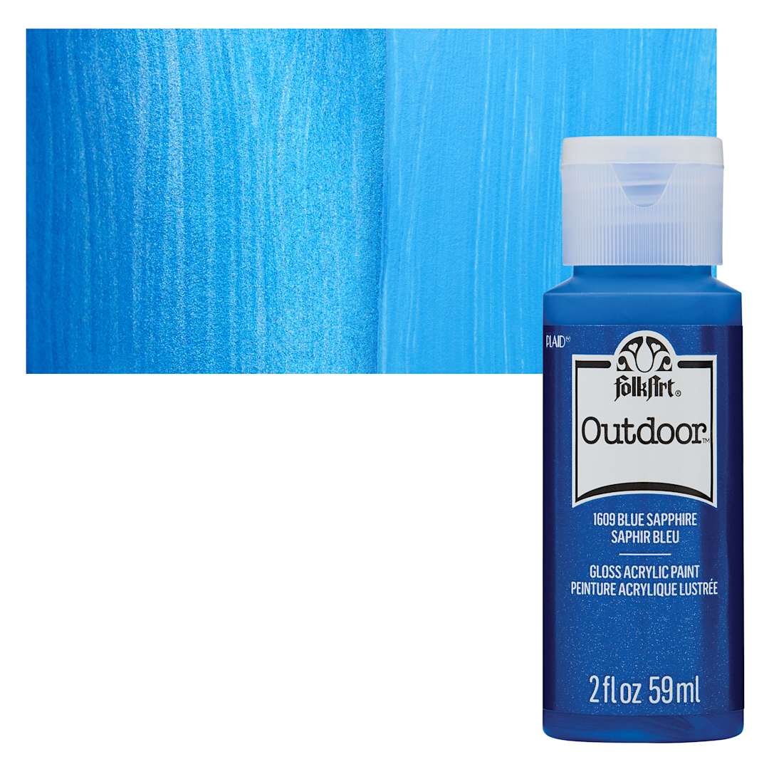 Open in modal - FolkArt Outdoor Acrylic Paint - Metallic Blue Sapphire, 2 oz, Bottle and Swatch