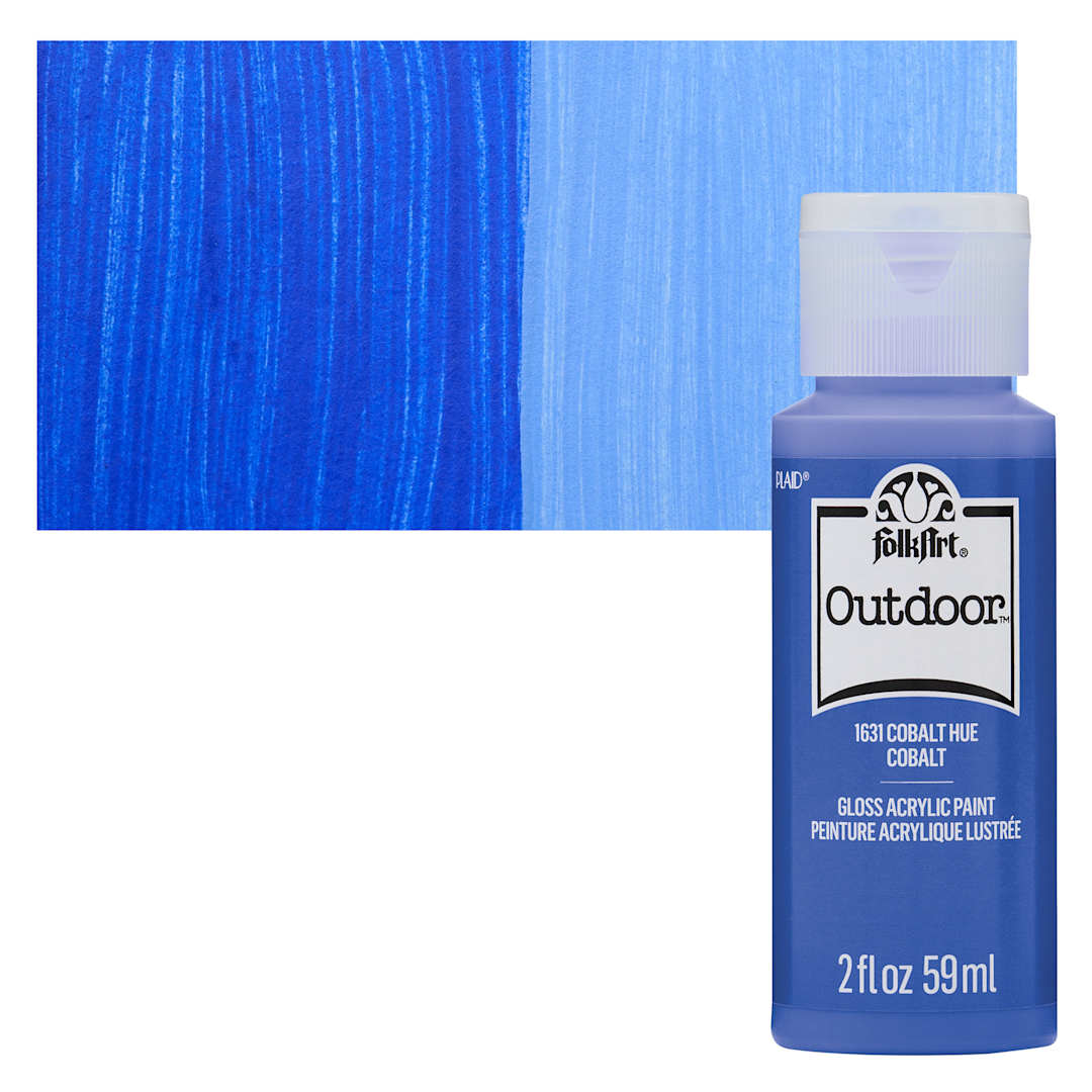 Open in modal - FolkArt Outdoor Acrylic Paint - Cobalt Hue, 2 oz, Bottle and Swatch