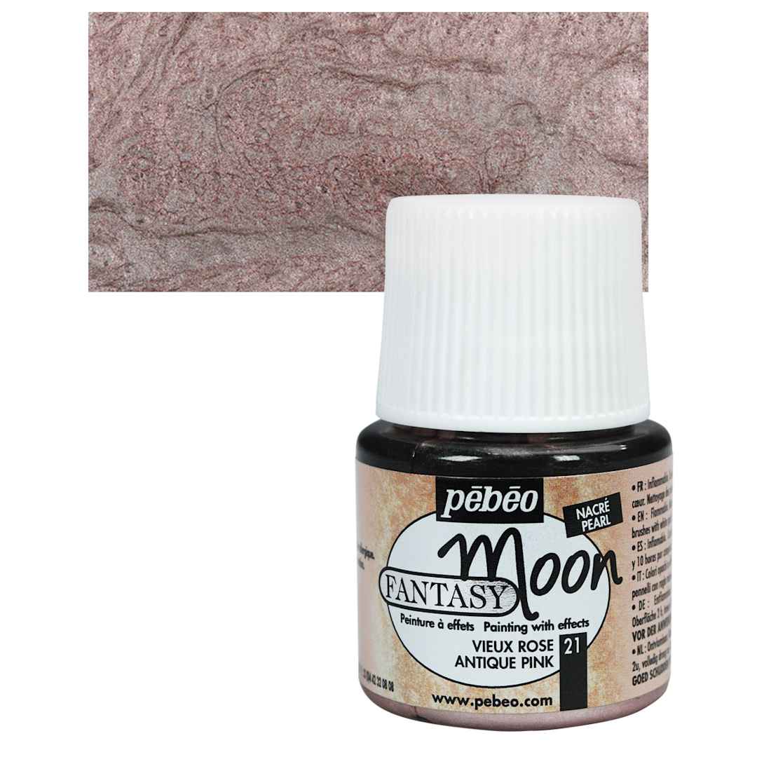 Open in modal - Pebeo Fantasy Moon Paint - Antique Pink, 45 ml bottle and swatch