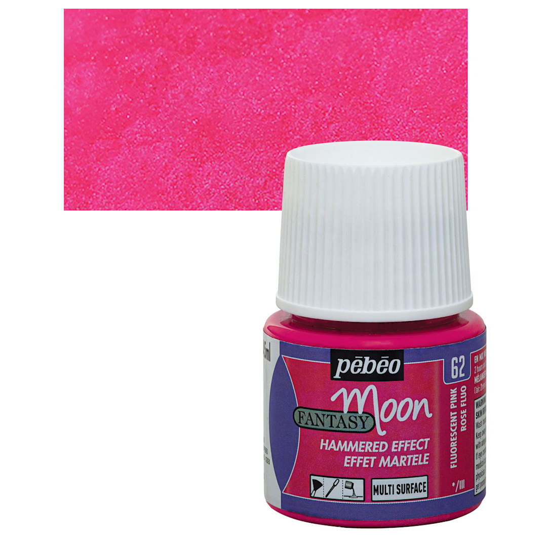 Open in modal - Pebeo Fantasy Moon Paint - Fluorescent Pink, 45 ml bottle and swatch