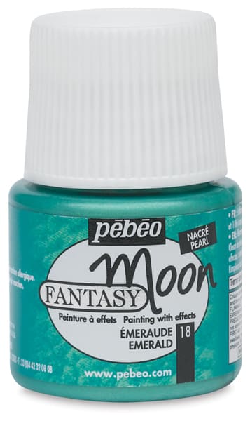 Open in modal - Pebeo Fantasy Moon Paints - Closeup of 45 ml bottle of Emerald Paint 
