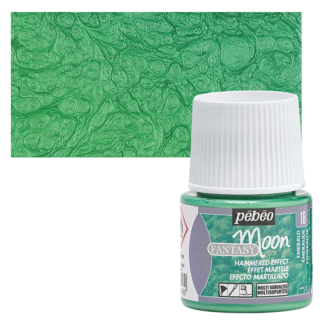 Open in modal - Pebeo Fantasy Moon Paint - Emerald, 45 ml bottle and swatch