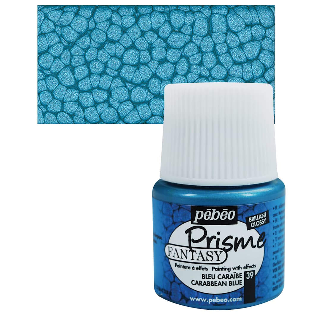 Open in modal - Pebeo Fantasy Prisme Paint - Caribbean Blue, 45 ml bottle and swatch