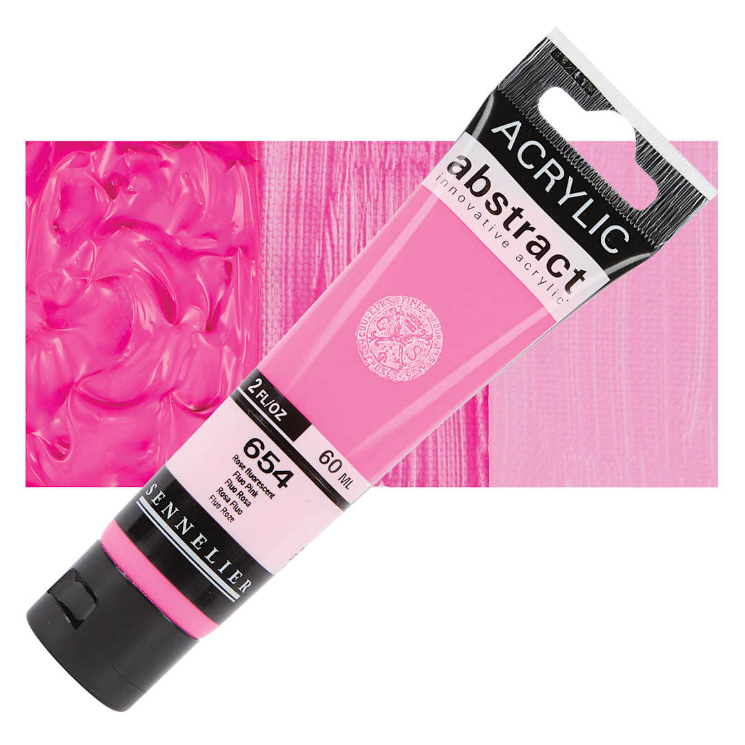Open in modal - Sennelier Abstract Acrylic - Fluorescent Pink, 60 ml tube and swatch