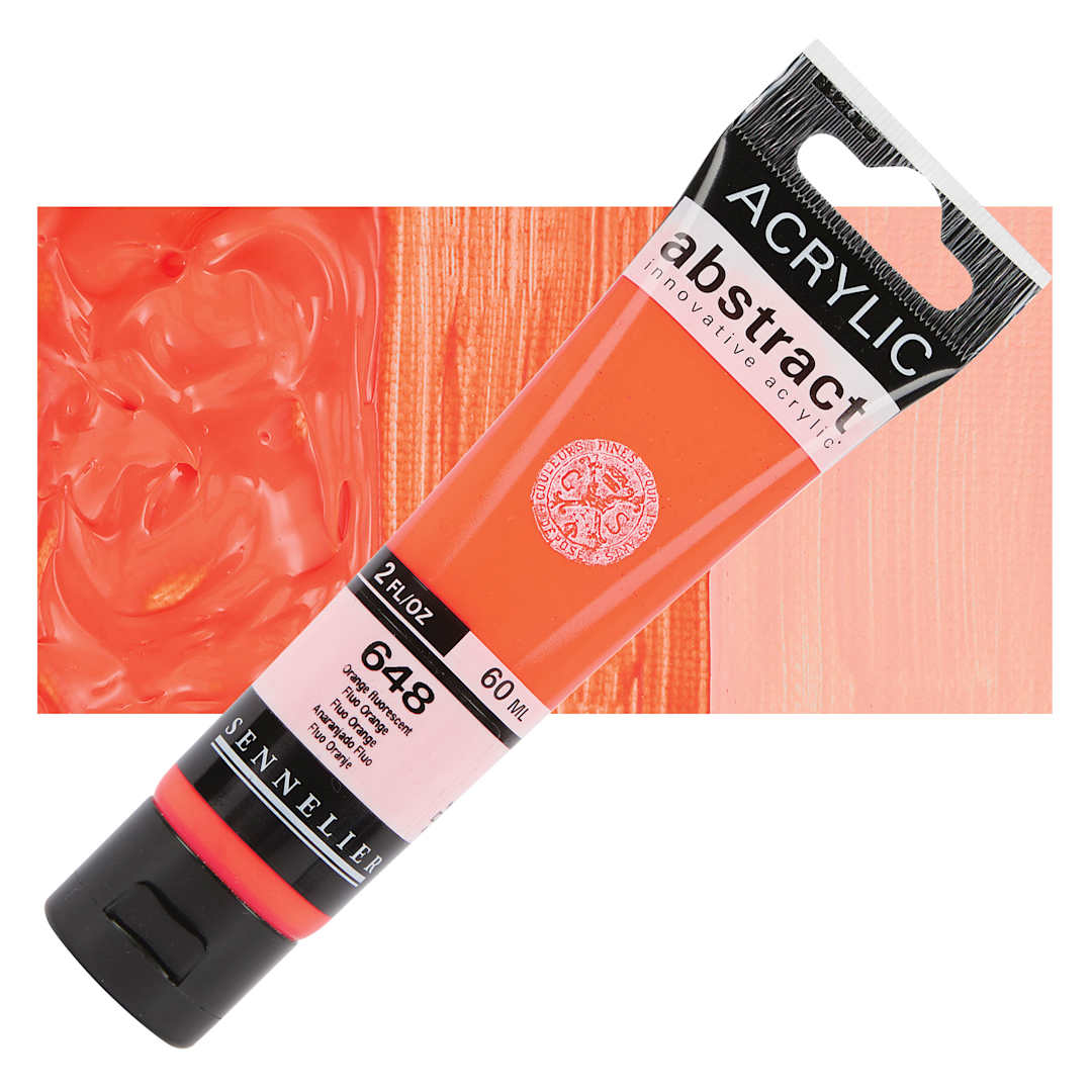 Open in modal - Sennelier Abstract Acrylic - Fluorescent Orange, 60 ml tube and swatch