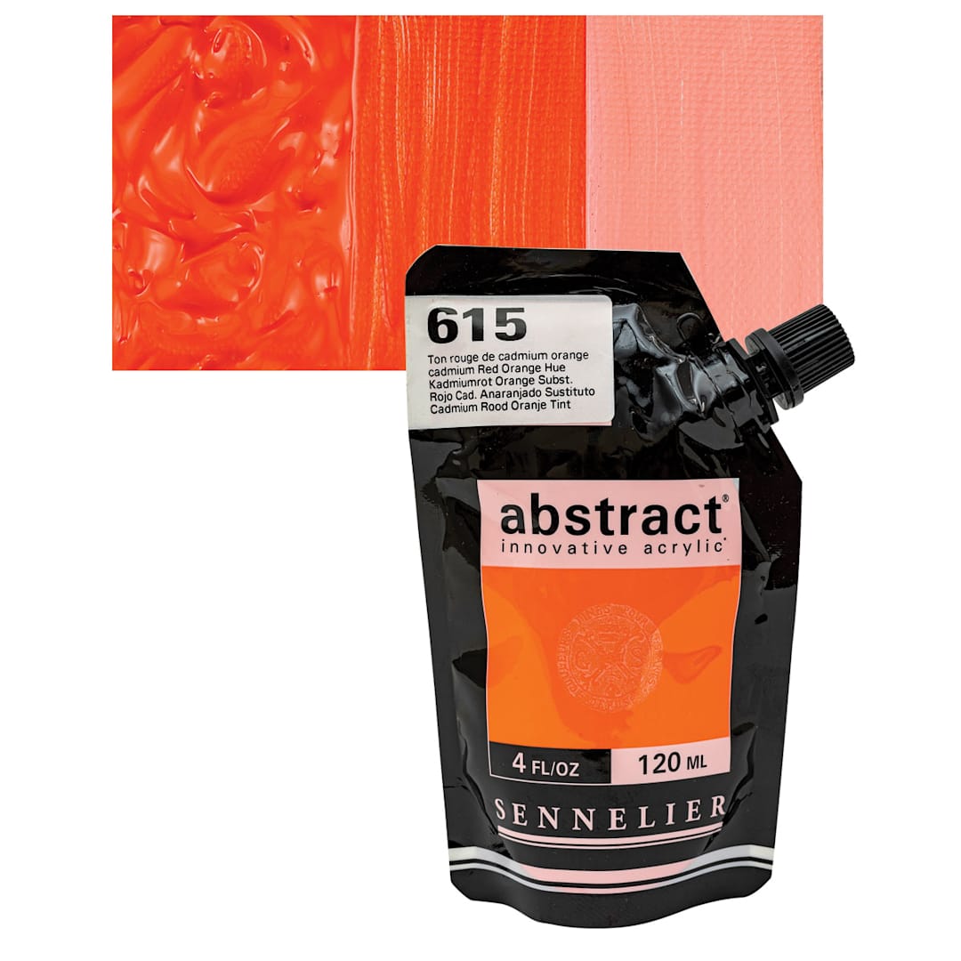 Open in modal - Sennelier Abstract Acrylic - Cadmium Red Orange Hue, 120 ml pouch and swatch