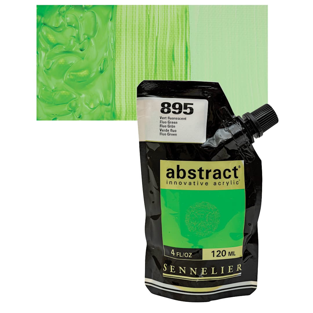 Open in modal - Sennelier Abstract Acrylic - Fluoresecnt Green, 120 ml pouch and swatch