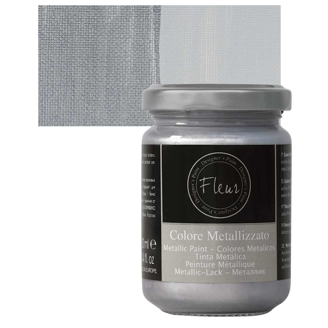 Open in modal - Fleur Chalky Look Paint - Aston Silver (Metallic), 4.4 oz jar and swatch