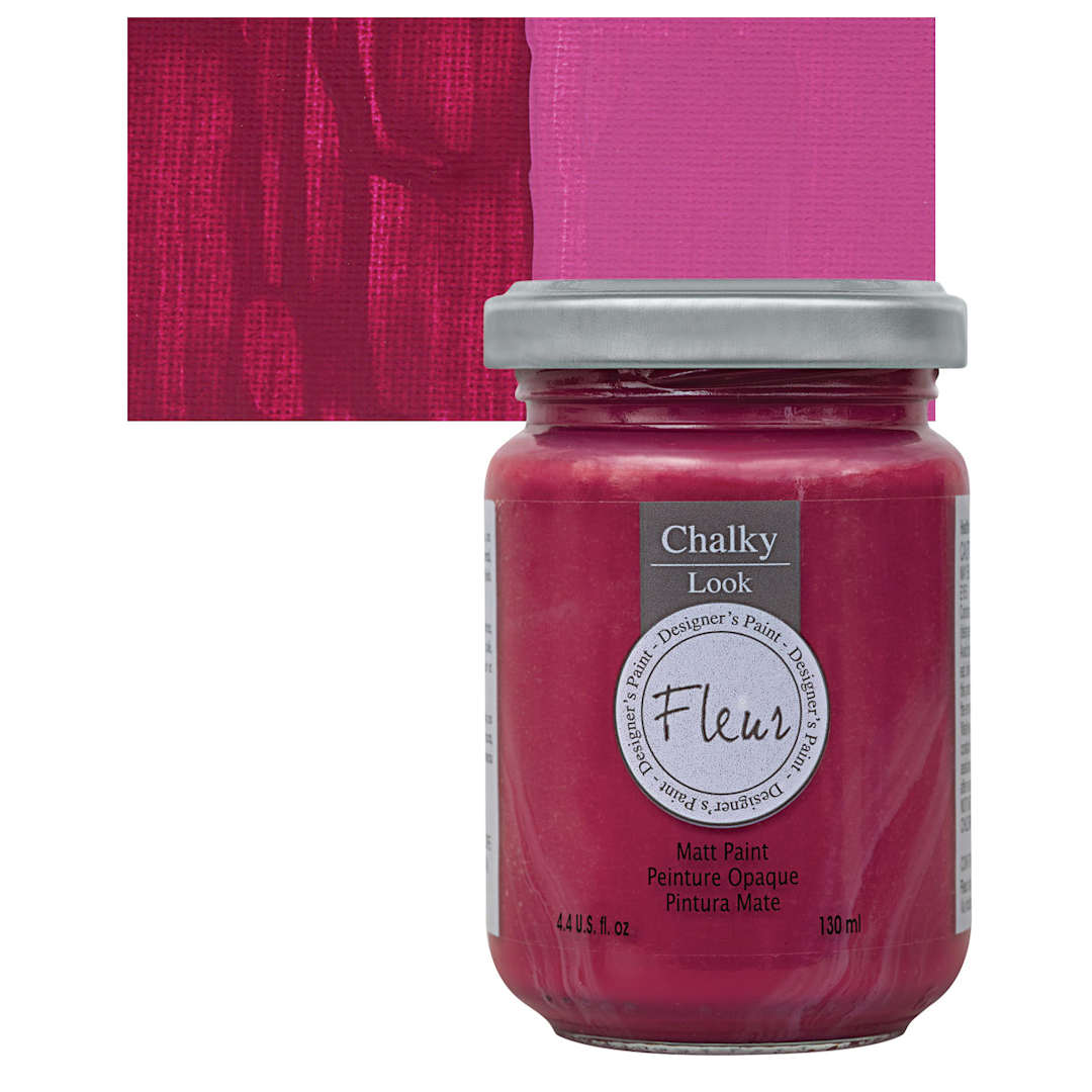 Open in modal - Fleur Chalky Look Paint - Primary Magenta, 4.4 oz jar and swatch