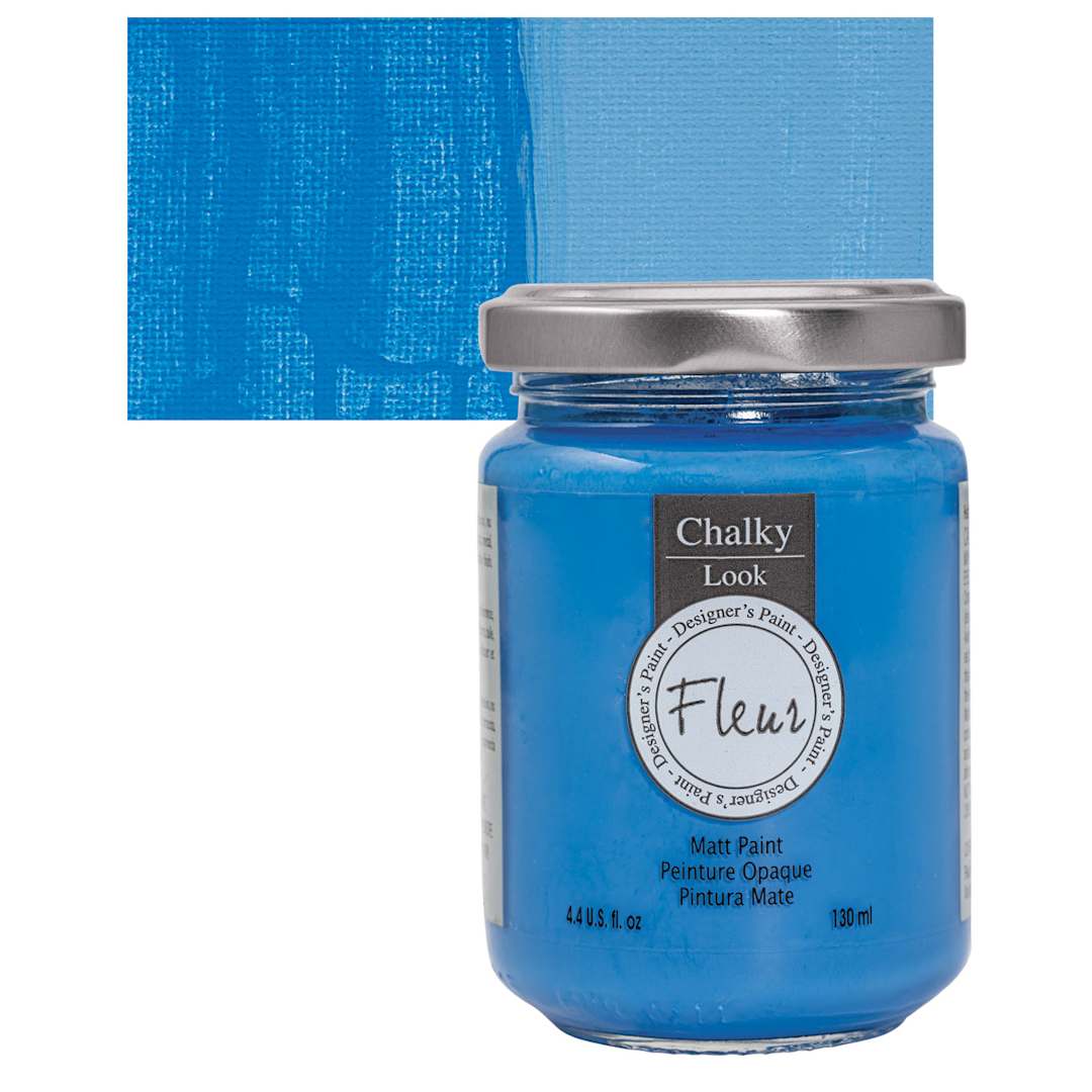 Open in modal - Fleur Chalky Look Paint - Primary Cyan, 4.4 oz jar and swatch