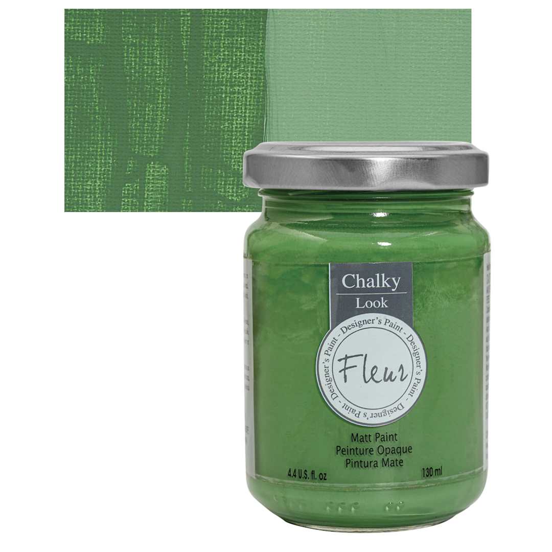 Open in modal - Fleur Chalky Look Paint - Chromium Oxide Green, 4.4 oz jar and swatch