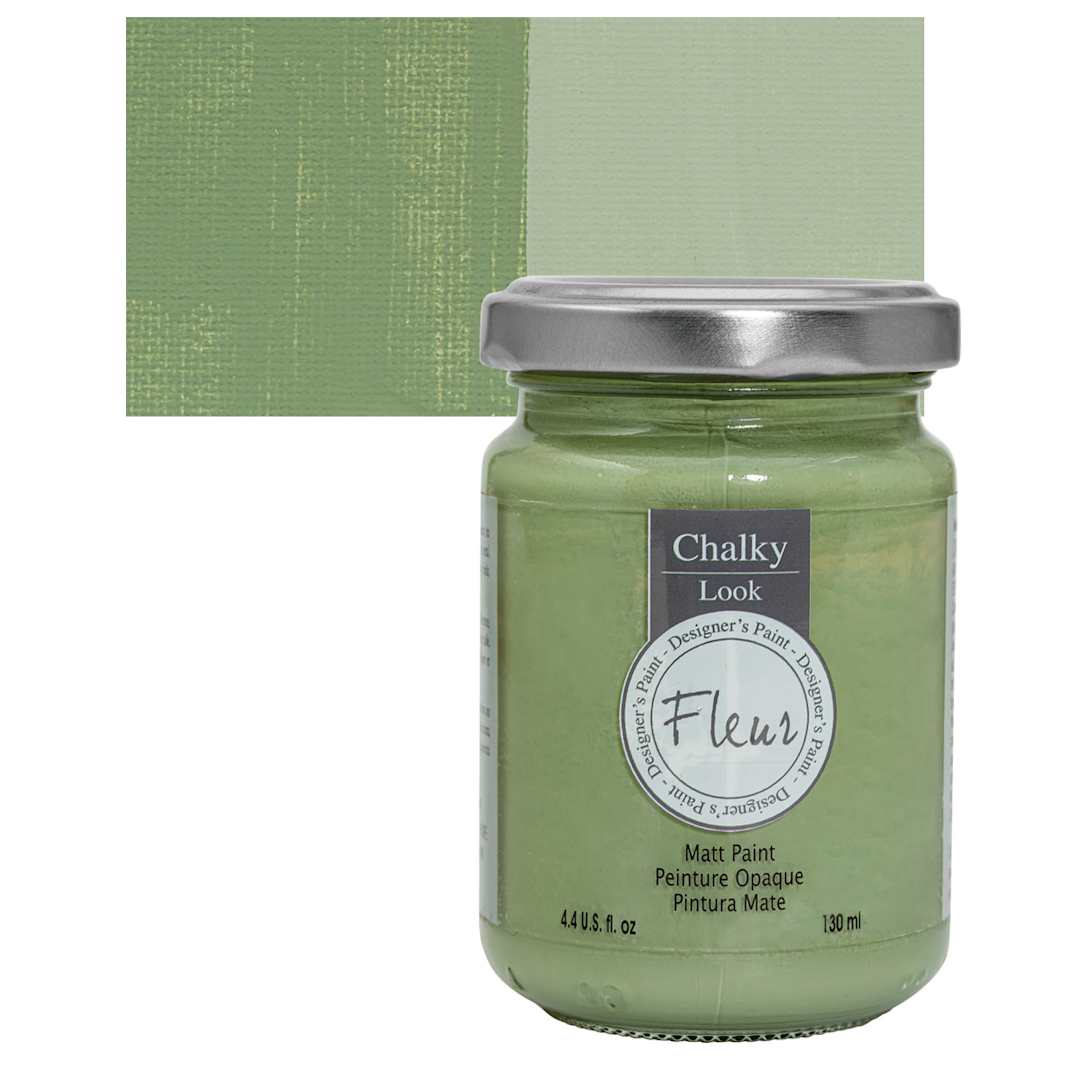 Open in modal - Fleur Chalky Look Paint - Grandma Green, 4.4 oz jar and swatch