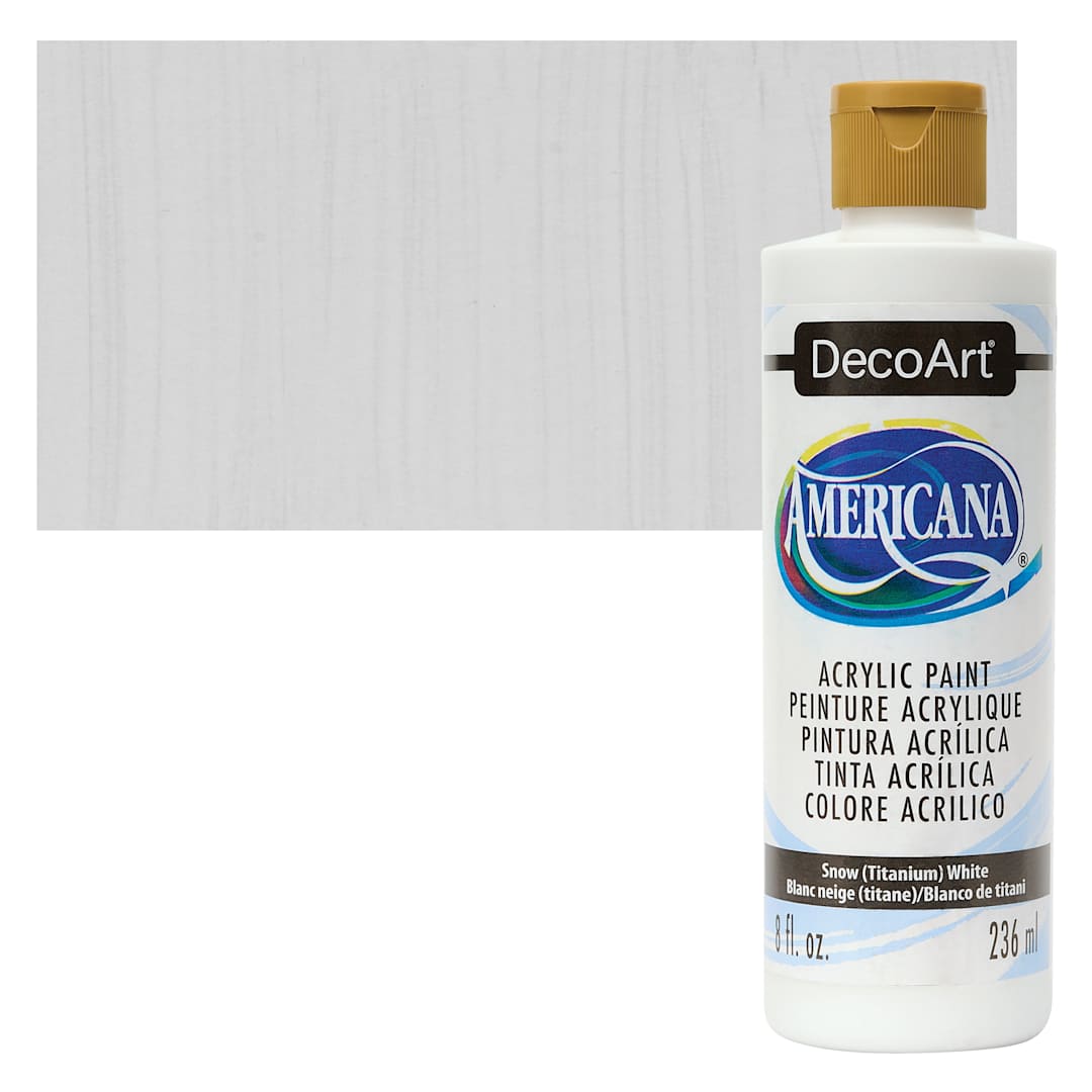 Open in modal - DecoArt Americana Acrylic Paint - Snow (Titanium) White, 8 oz bottle and swatch