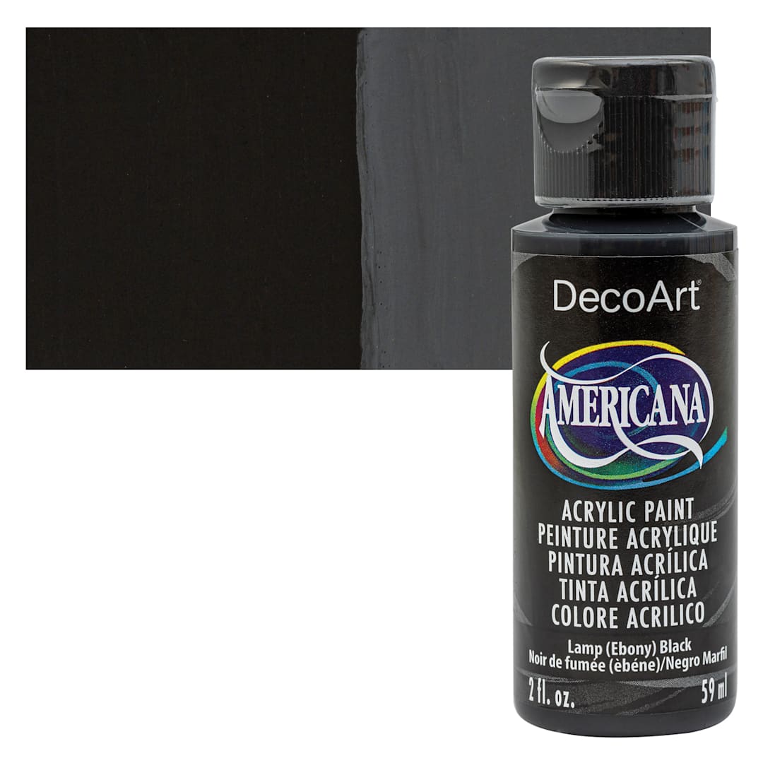 Open in modal - DecoArt Americana Acrylic Paint - Lamp (Ebony) Black, 2 oz bottle and swatch