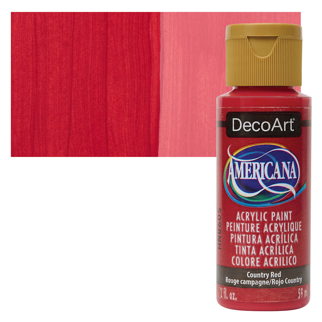 Open in modal - DecoArt Americana Acrylic Paint - Country Red, 2 oz bottle and swatch