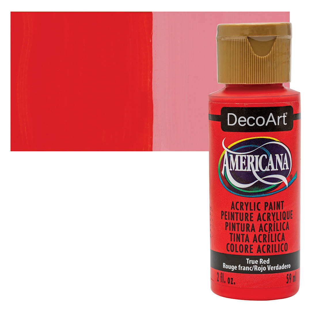 Open in modal - DecoArt Americana Acrylic Paint - True Red, 2 oz bottle and swatch