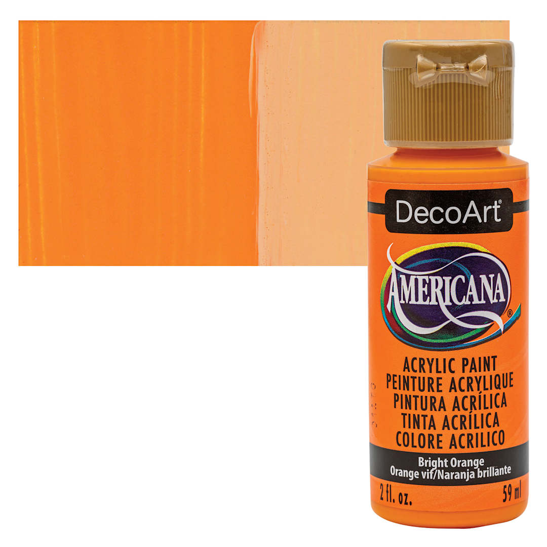 Open in modal - DecoArt Americana Acrylic Paint - Bright Orange, 2 oz bottle and swatch