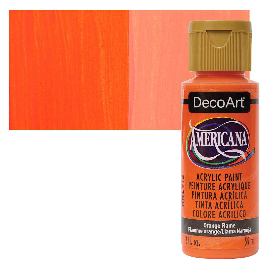 Open in modal - DecoArt Americana Acrylic Paint - Orange Flame, 2 oz bottle and swatch
