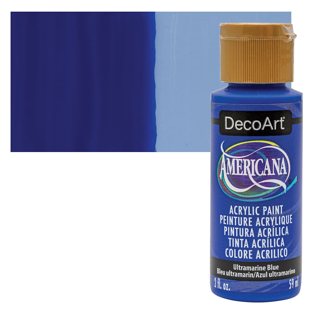 Open in modal - DecoArt Americana Acrylic Paint - Ultramarine Blue (Transparent), 2 oz bottle and swatch