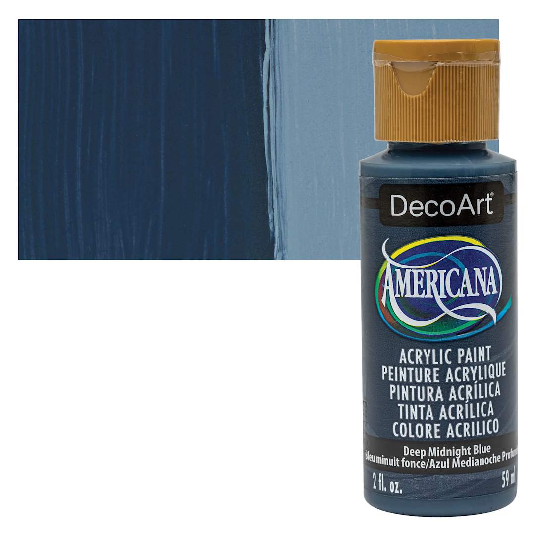 Open in modal - DecoArt Americana Acrylic Paint - Deep Midnight Blue, 2 oz bottle and swatch
