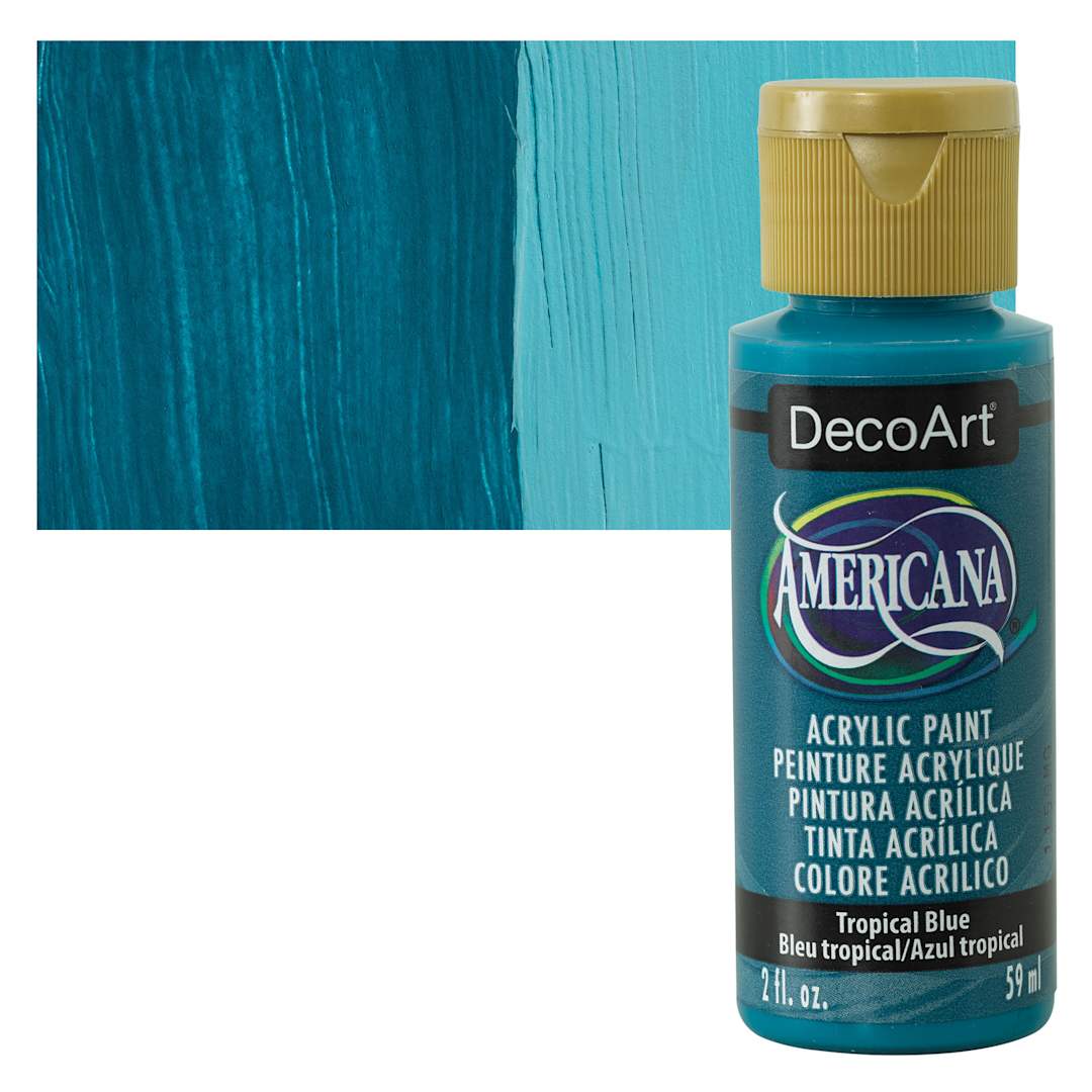 Open in modal - DecoArt Americana Acrylic Paint - Tropical Blue, 2 oz bottle and swatch