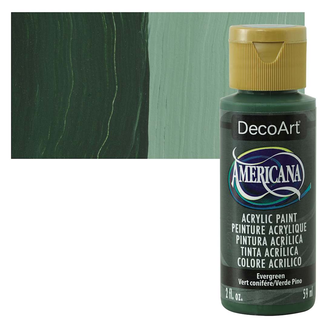 Open in modal - DecoArt Americana Acrylic Paint - Evergreen, 2 oz bottle and swatch