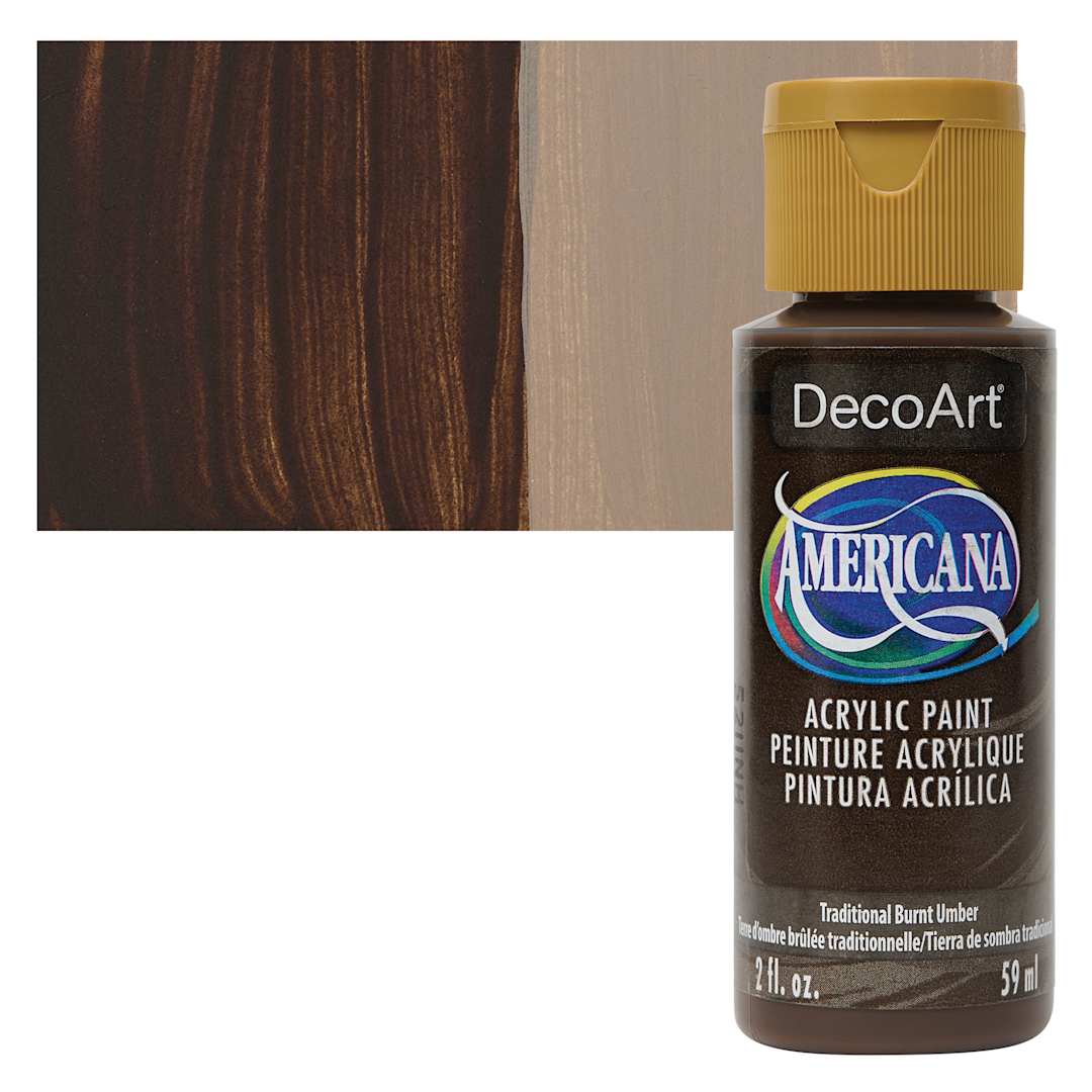 Open in modal - DecoArt Americana Acrylic Paint - Traditional Burnt Umber, 2 oz bottle and swatch