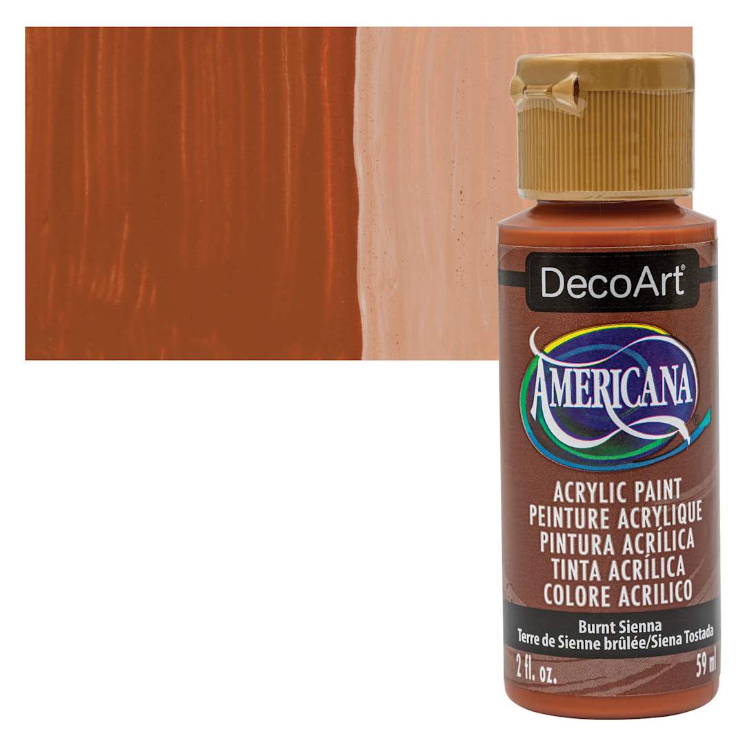 Open in modal - DecoArt Americana Acrylic Paint - Burnt Sienna, 2 oz bottle and swatch