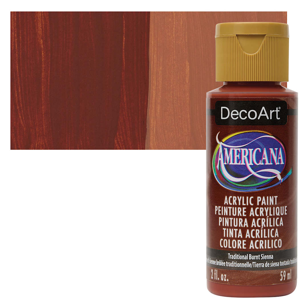 Open in modal - DecoArt Americana Acrylic Paint - Traditional Burnt Sienna, 2 oz bottle and swatch