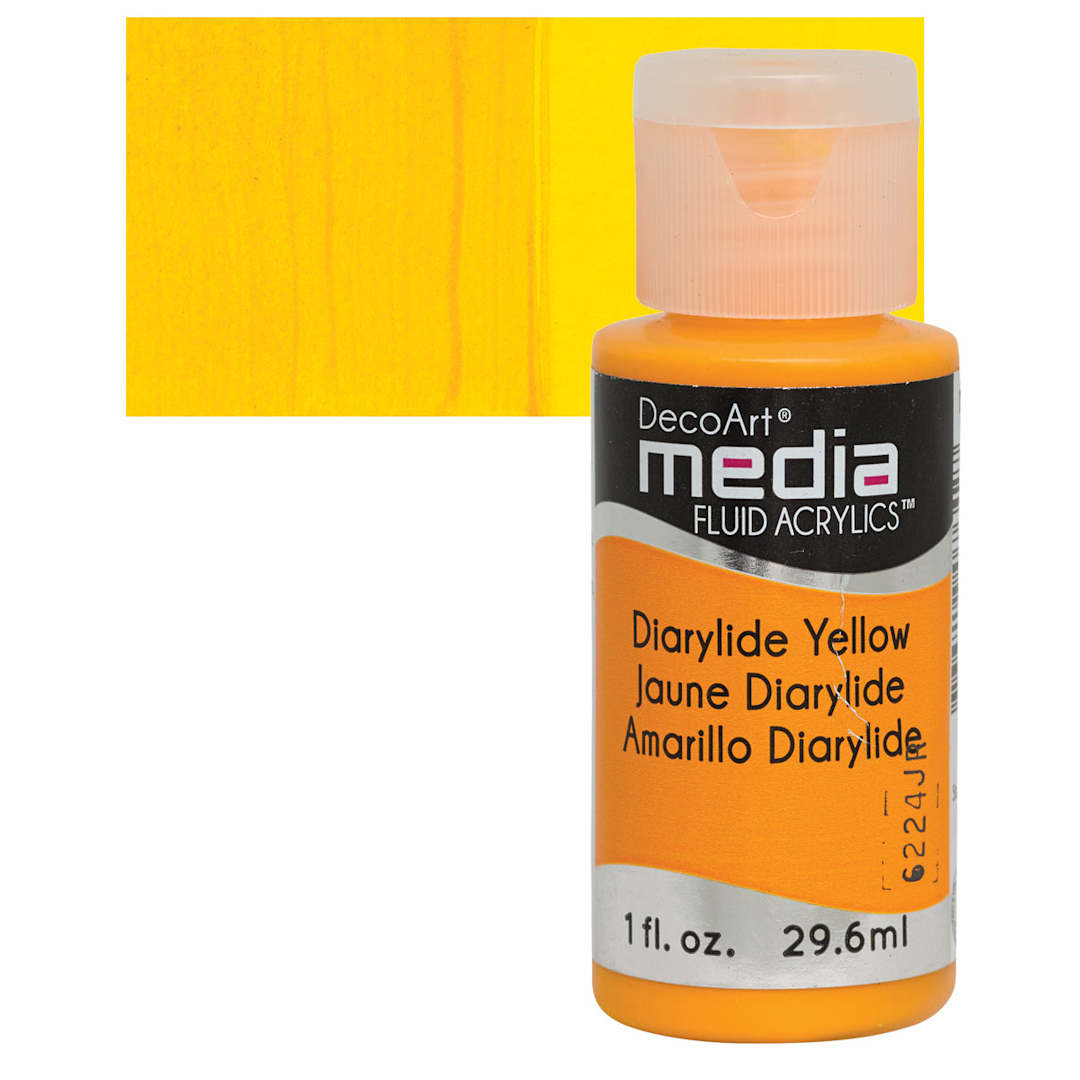 Open in modal - Deco Art Media Fluid Acrylic - Dairylide Yellow 1 oz Bottle and swatch