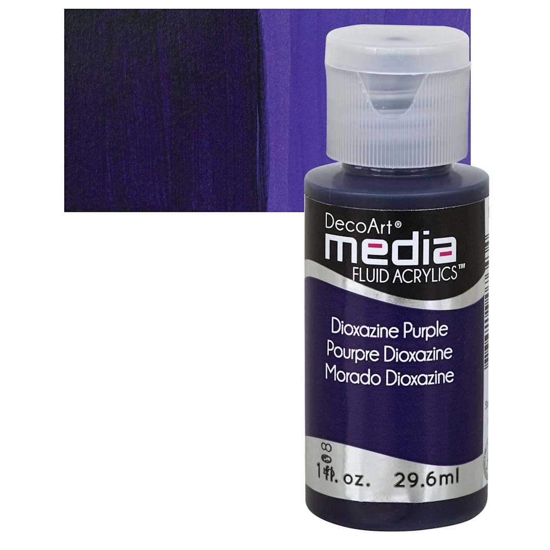 Open in modal - Deco Art Media Fluid Acrylic - Dioxazine Purple 1 oz Bottle and swatch