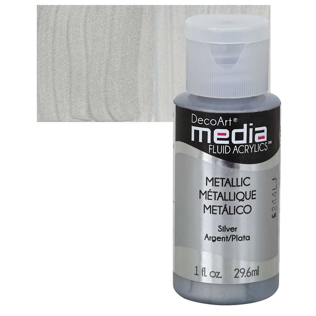 Open in modal - Deco Art Media Fluid Acrylic - Metallic Silver 1 oz Bottle and swatch