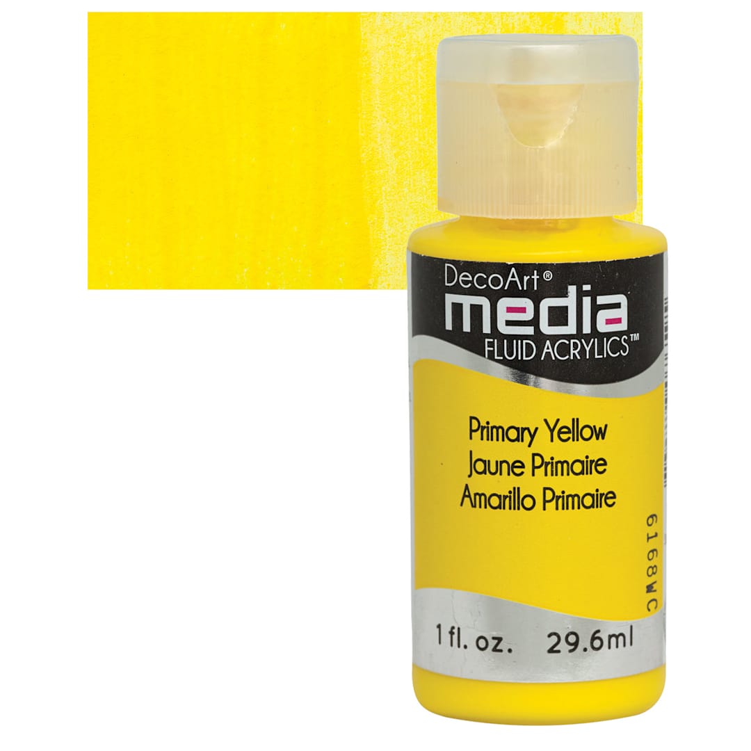Open in modal - Deco Art Media Fluid Acrylic - Primary Yellow 1 oz Bottle and swatch