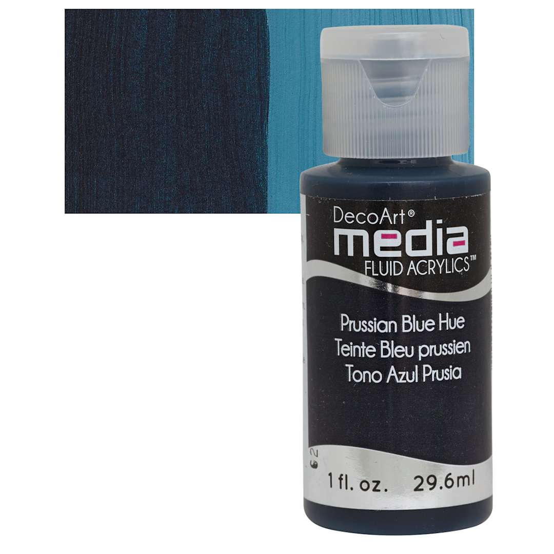 Open in modal - Deco Art Media Fluid Acrylic - Prussian Blue Hue 1 oz Bottle and swatch