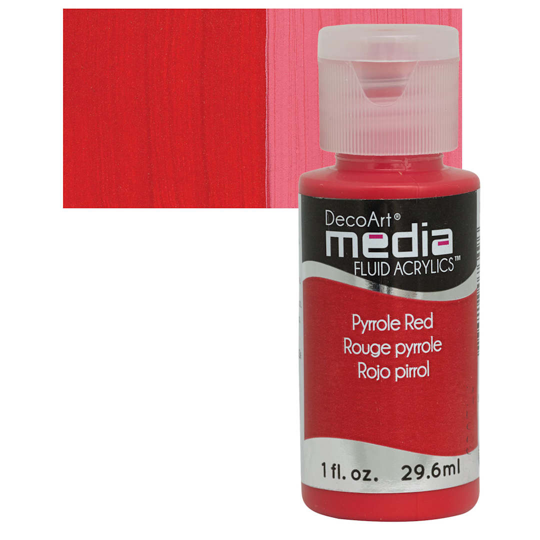 Open in modal - Deco Art Media Fluid Acrylic - Pyrrole Red 1 oz Bottle and swatch